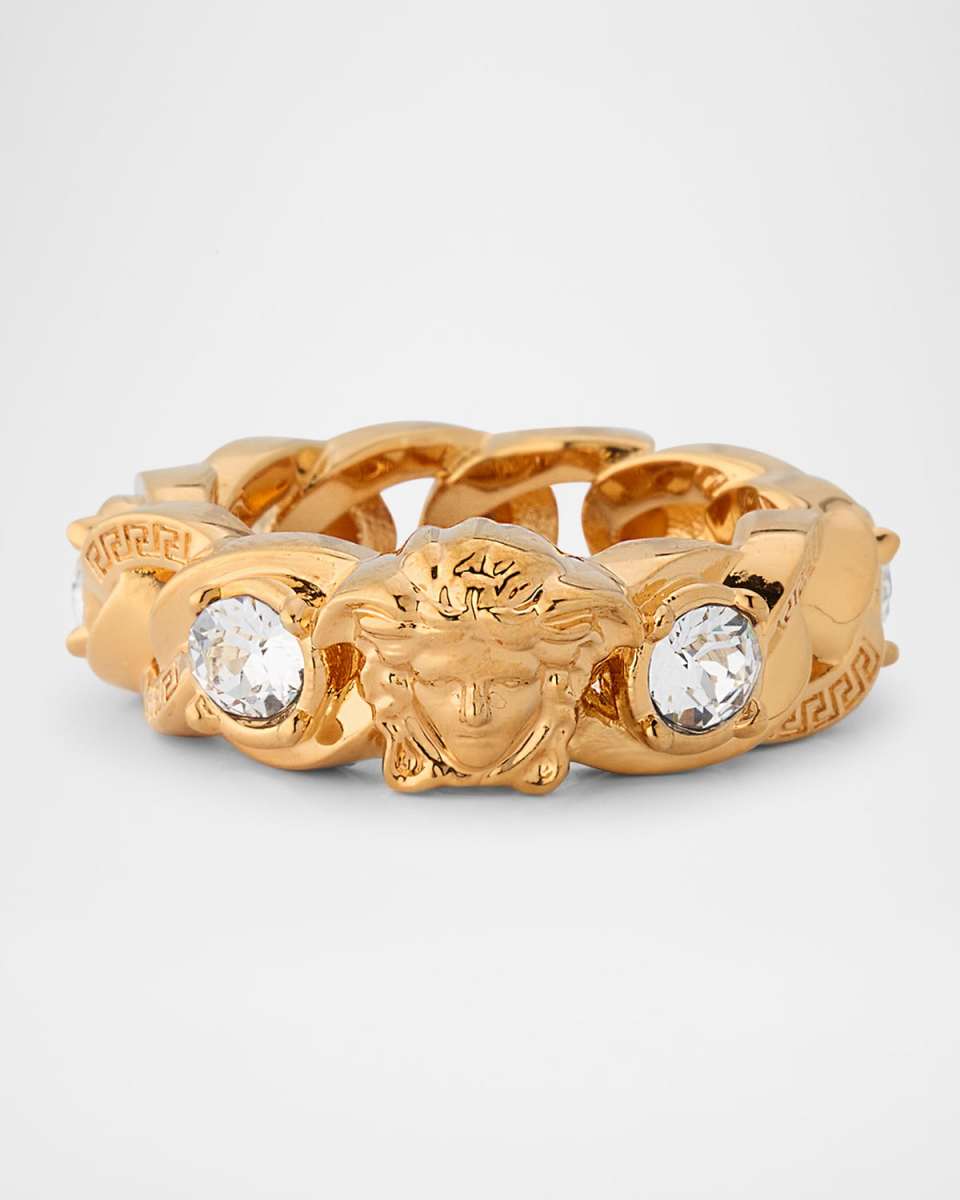 Medusa Greca Strass Chain Ring